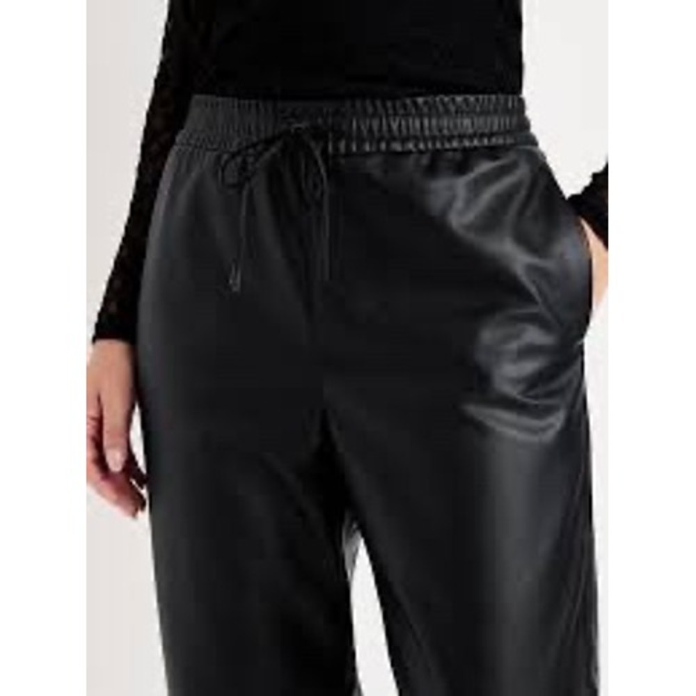 Loft Black Faux Leather Joggers Women Medium High Rise Drawstring Pants